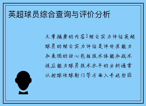 英超球员综合查询与评价分析